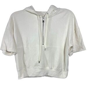 Club Monaco Terry Cloth Cropped Hoodie Half Zip White XXS NWT Luxury Lounge